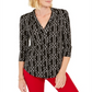 Top feminino estampado com decote em V, preto, tamanho XS, Charter Club