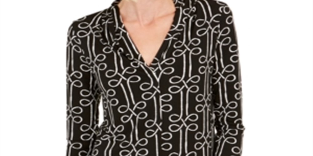 Top feminino estampado com decote em V, preto, tamanho XS, Charter Club