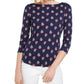 Blusa feminina Charter Club com estampa floral de algodão Pima, tamanho grande, azul-marinho