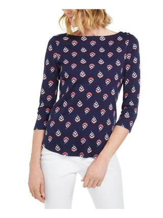 Blusa feminina Charter Club com estampa floral de algodão Pima, tamanho grande, azul-marinho