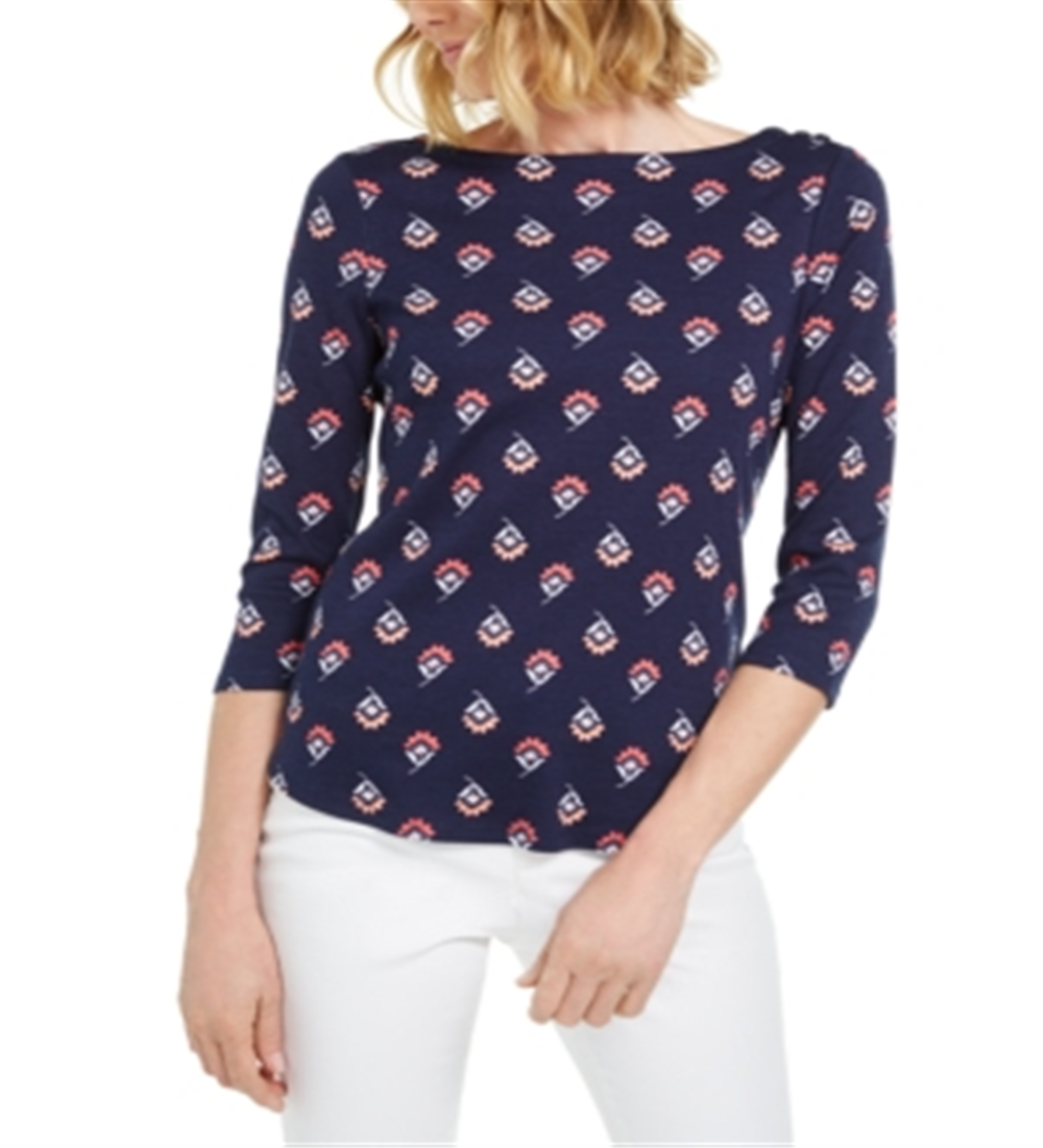 Blusa feminina Charter Club com estampa floral de algodão Pima, tamanho grande, azul-marinho