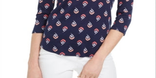 Blusa feminina Charter Club com estampa floral de algodão Pima, tamanho grande, azul-marinho