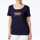 Camiseta feminina Karen Scott com estampa de bandeira, azul, tamanho pequeno GG