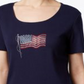 Camiseta feminina Karen Scott com estampa de bandeira, azul, tamanho pequeno GG