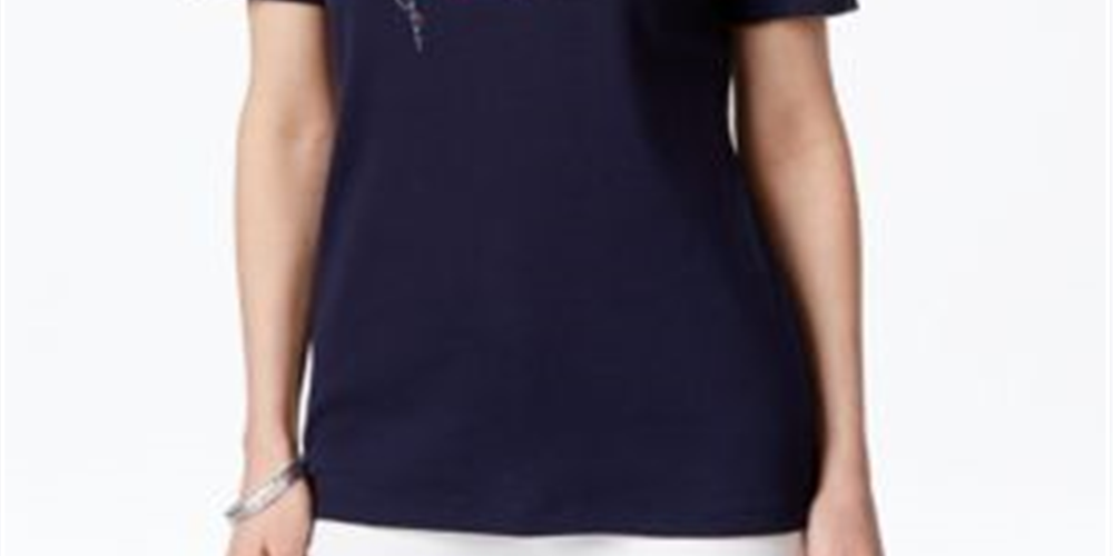 Camiseta feminina Karen Scott com estampa de bandeira, azul, tamanho pequeno GG