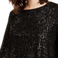 Blusa feminina Alfani com manga sino e lantejoulas, preta, tamanho pequeno e pequeno
