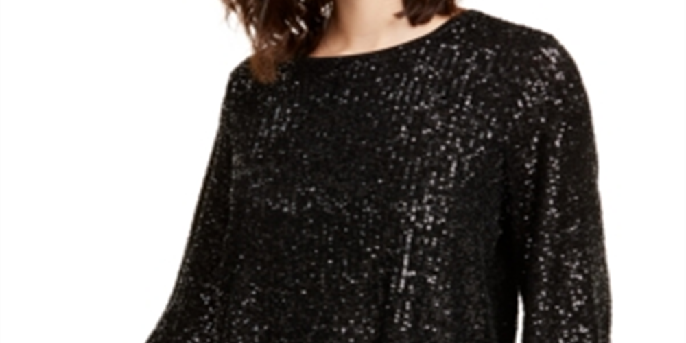 Blusa feminina Alfani com manga sino e lantejoulas, preta, tamanho pequeno e pequeno