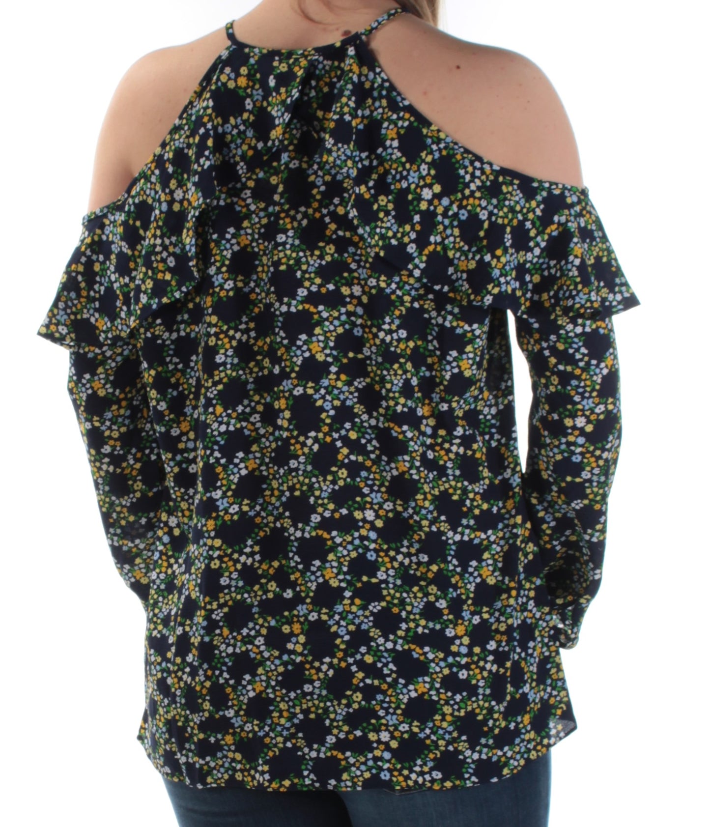 Blusa feminina Michael Kors com ombro descoberto, azul, tamanho M