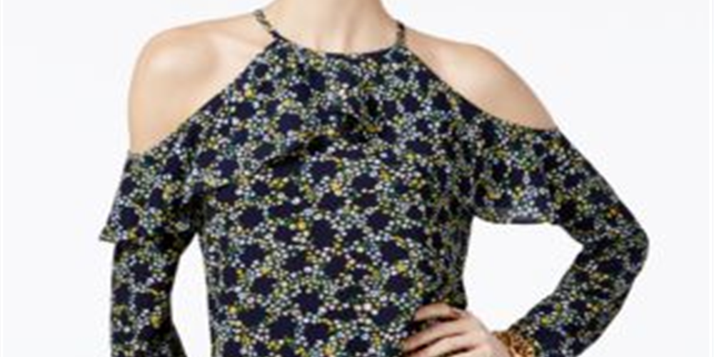 Blusa feminina Michael Kors com ombro descoberto, azul, tamanho M