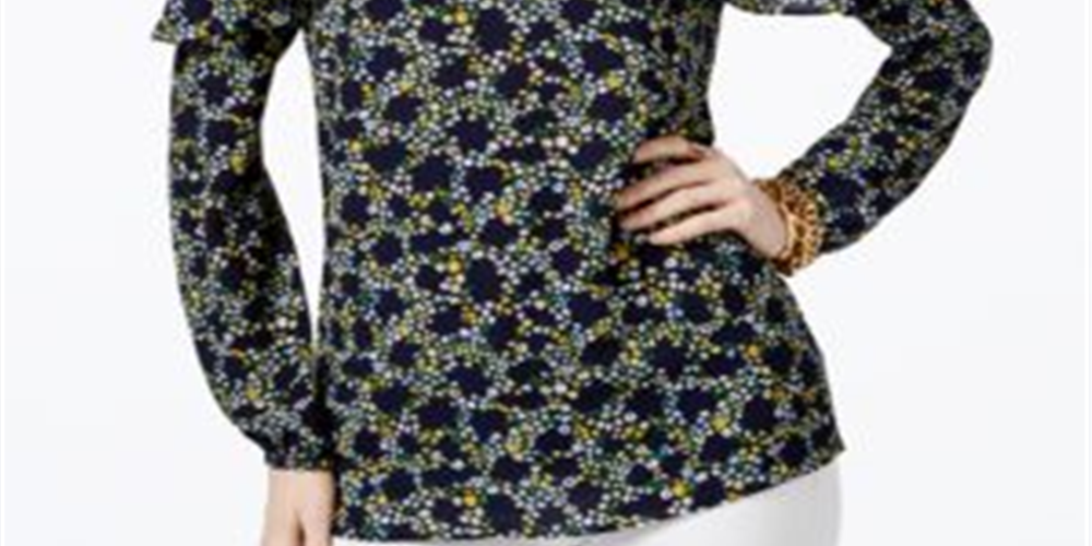 Blusa feminina Michael Kors com ombro descoberto, azul, tamanho M