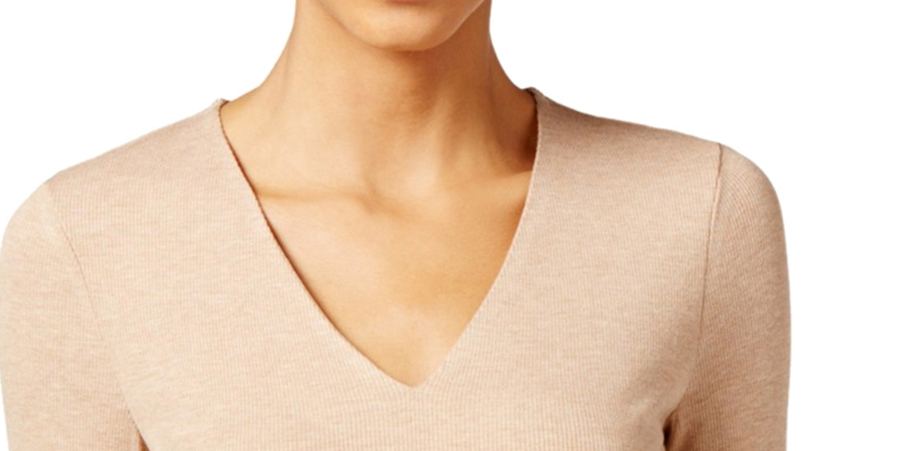 Camiseta básica canelada feminina INC International Concepts, marrom, tamanho G