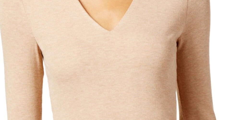 Camiseta básica canelada feminina INC International Concepts, marrom, tamanho G