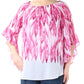 ALFANI Top feminino rosa franzido com estampa de quimono, manga curta, gola redonda, tamanho médio