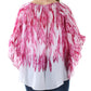 ALFANI Top feminino rosa franzido com estampa de quimono, manga curta, gola redonda, tamanho médio
