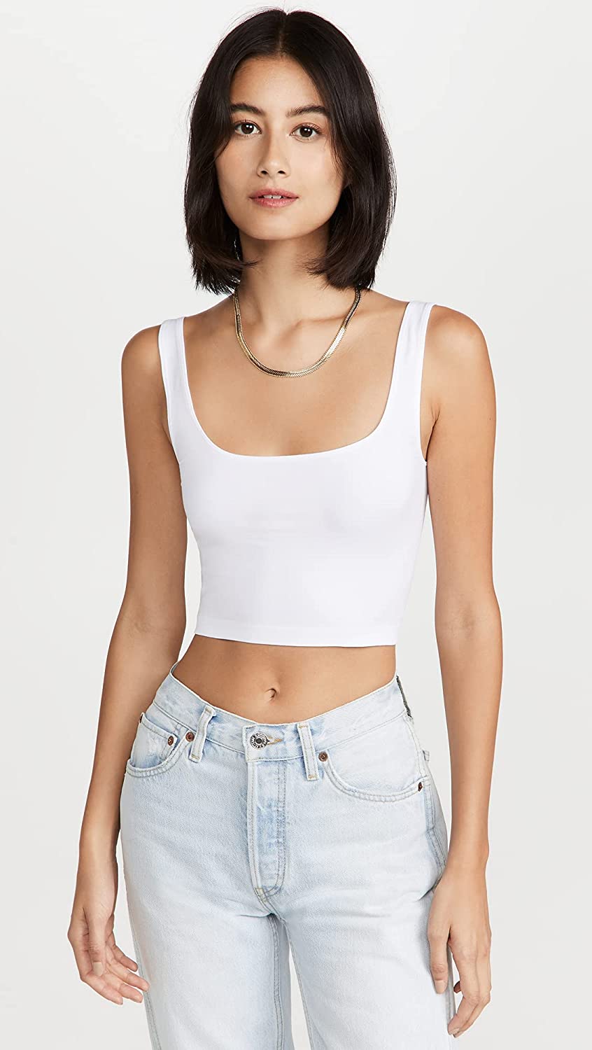 Top curto feminino Free People com decote redondo, branco, tamanho ML