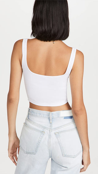 Top curto feminino Free People com decote redondo, branco, tamanho ML