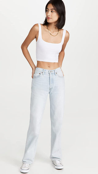 Top curto feminino Free People com decote redondo, branco, tamanho ML