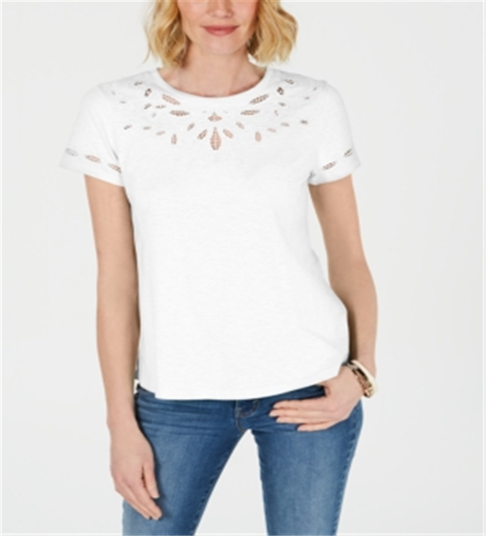 Camiseta feminina de algodão com recorte Charter Club, branca, tamanho grande