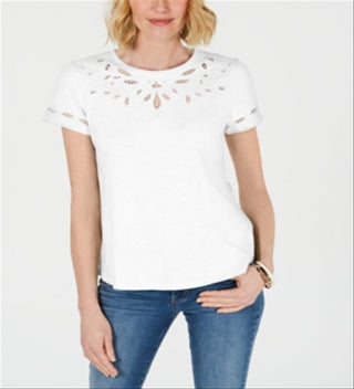 Camiseta feminina de algodão com recorte Charter Club, branca, tamanho grande