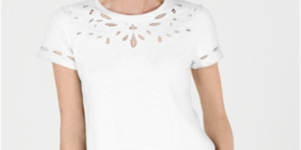 Camiseta feminina de algodão com recorte Charter Club, branca, tamanho grande