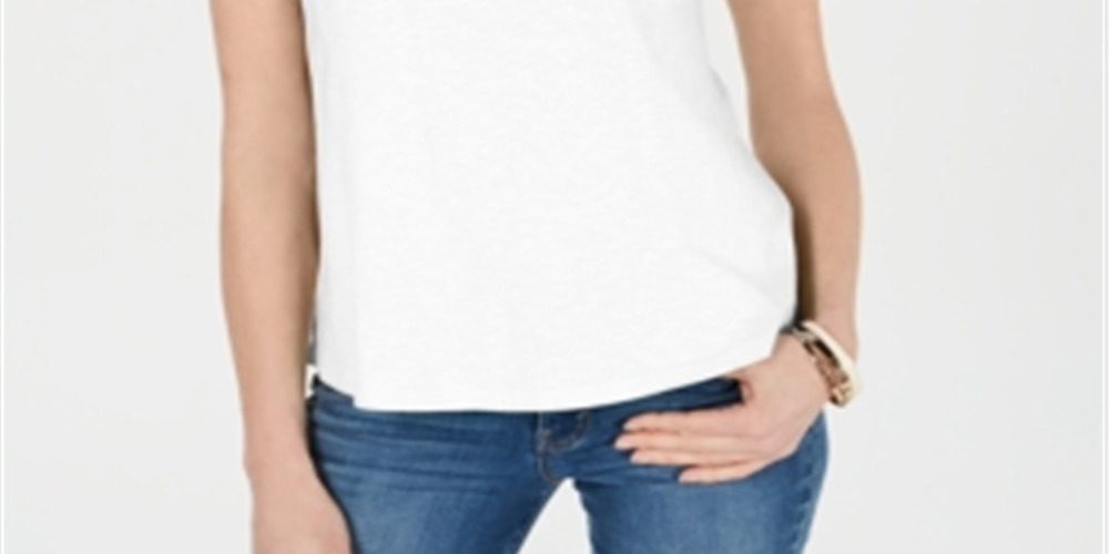Camiseta feminina de algodão com recorte Charter Club, branca, tamanho grande