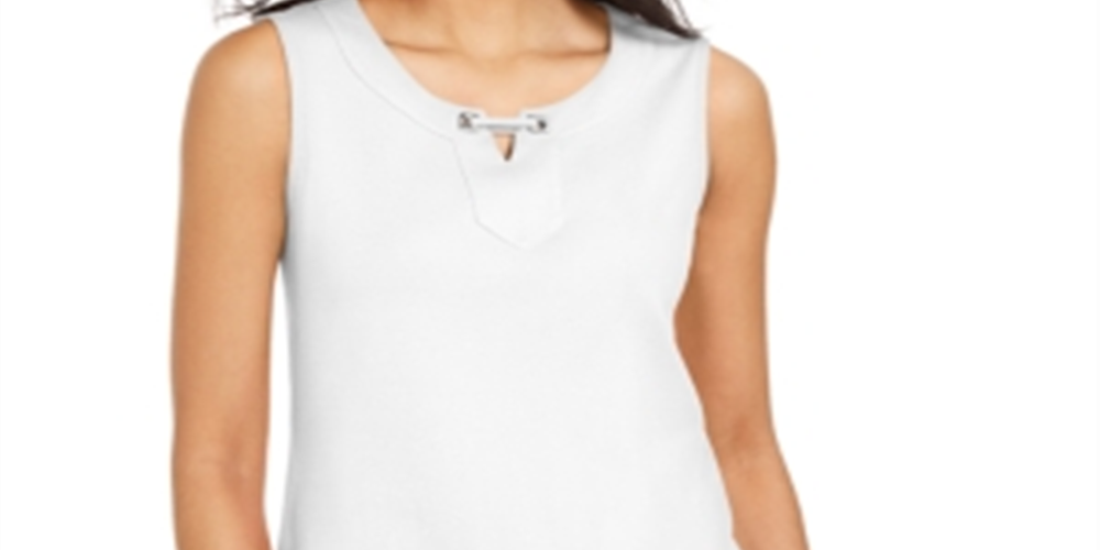 Regata feminina Karen Scott com acabamento em ilhós, branca, tamanho pequeno