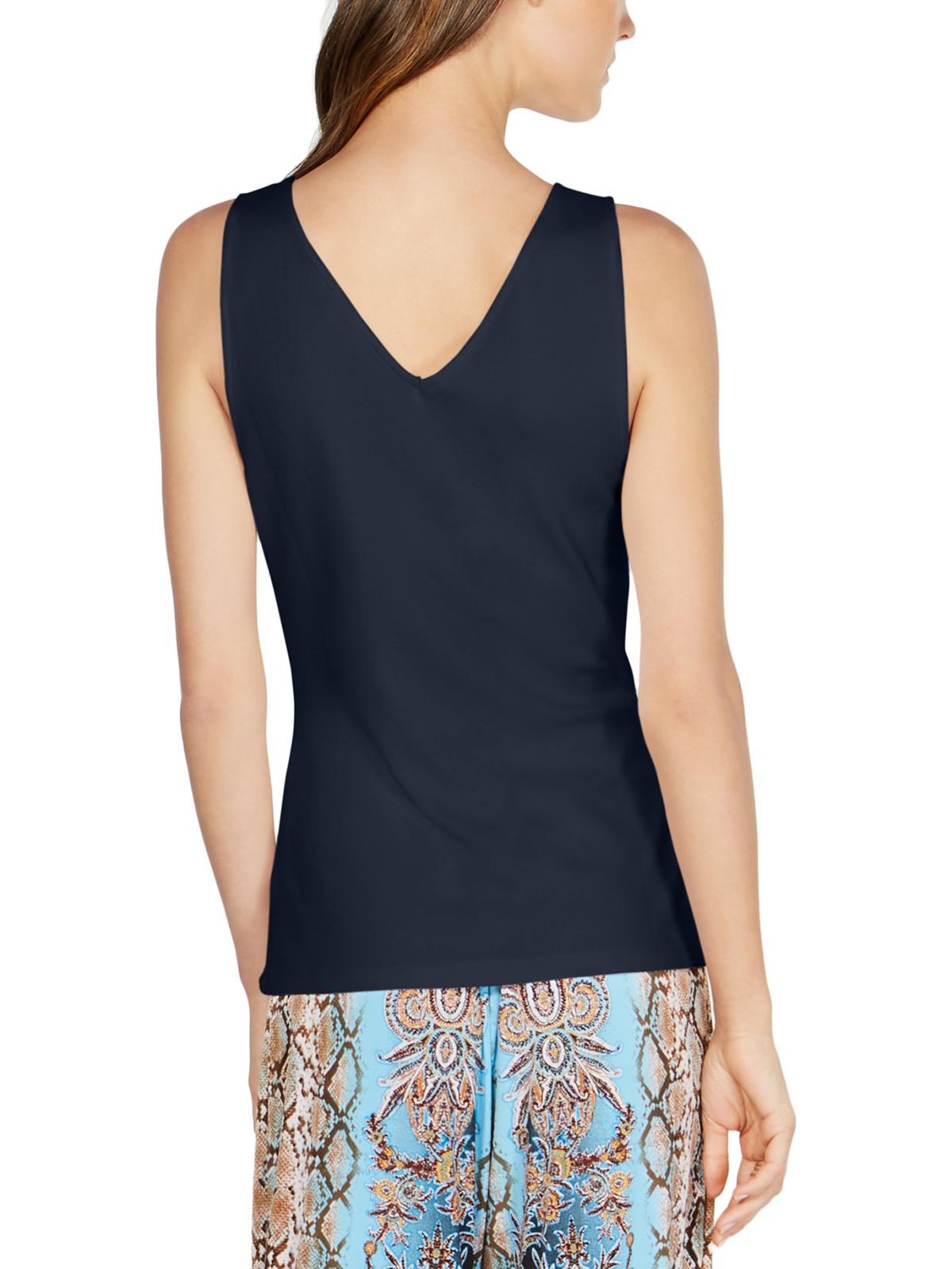 INC International Concepts Regata básica feminina sem mangas com decote em V, azul marinho, tamanho M