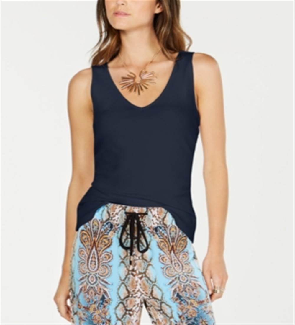 INC International Concepts Regata básica feminina sem mangas com decote em V, azul marinho, tamanho M