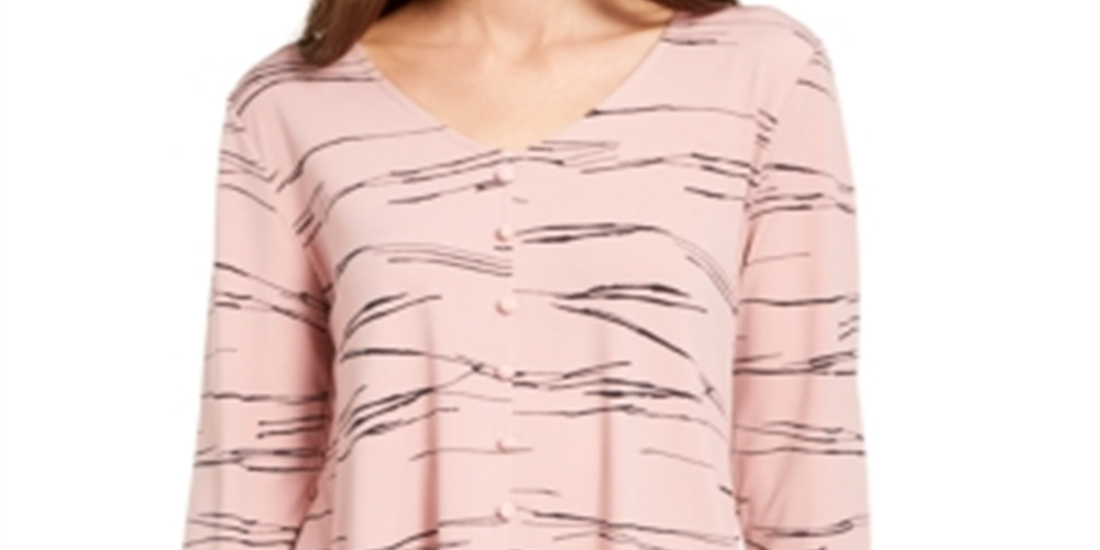 Blusa feminina Alfani com estampa decote em V, rosa, tamanho grande