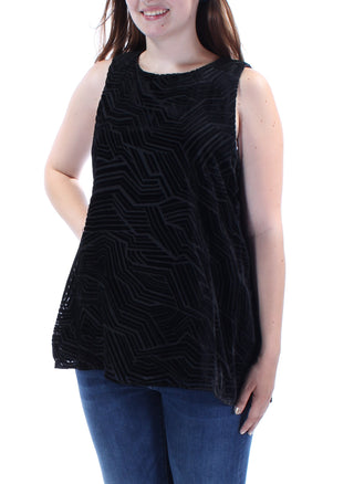 Blusa feminina Alfani de veludo sem mangas com decote em joia, preta, tamanho 14