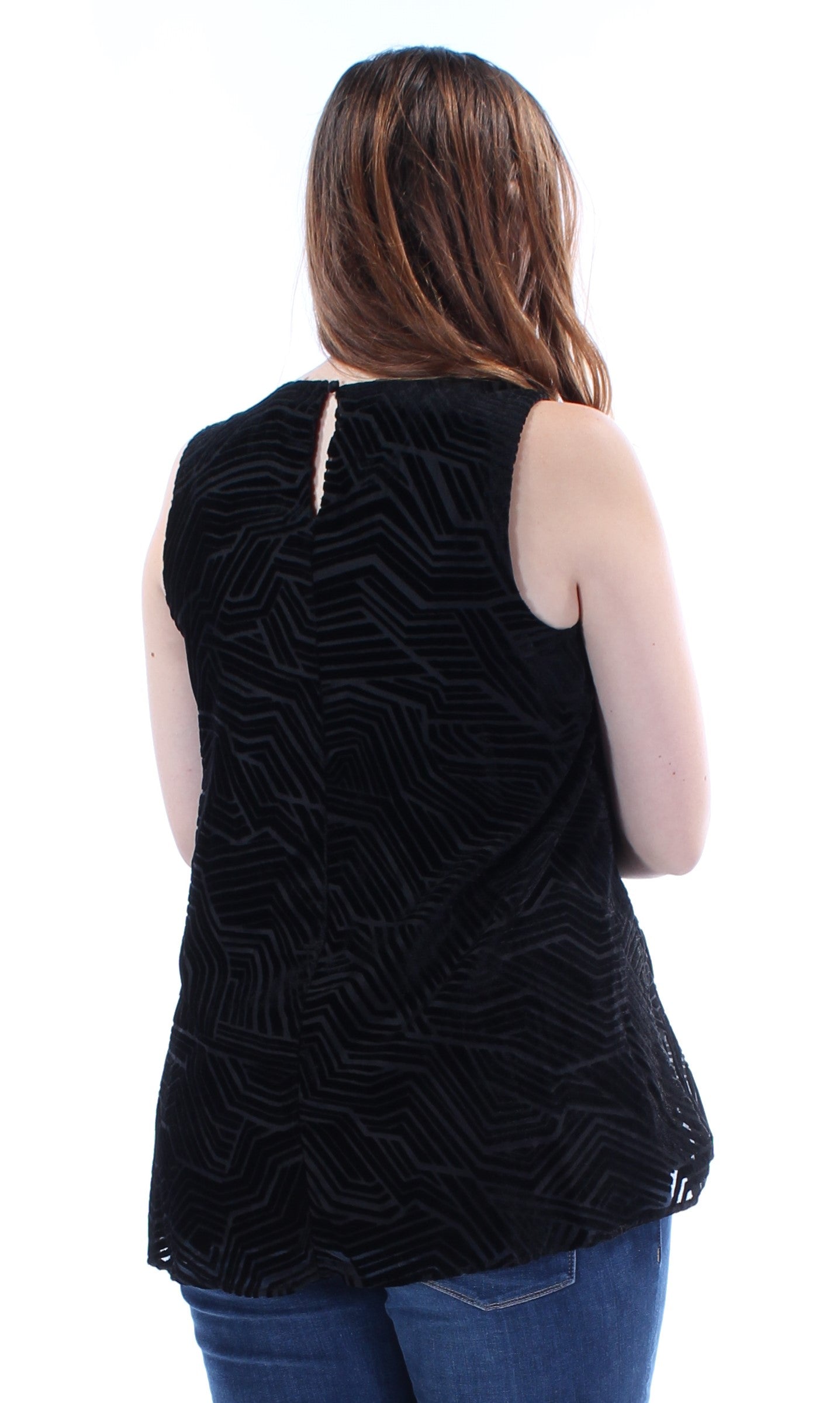Blusa feminina Alfani de veludo sem mangas com decote em joia, preta, tamanho 14