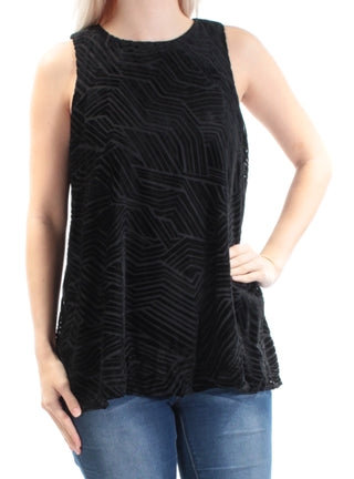 Blusa feminina Alfani de veludo sem mangas com decote em joia, preta, tamanho 14