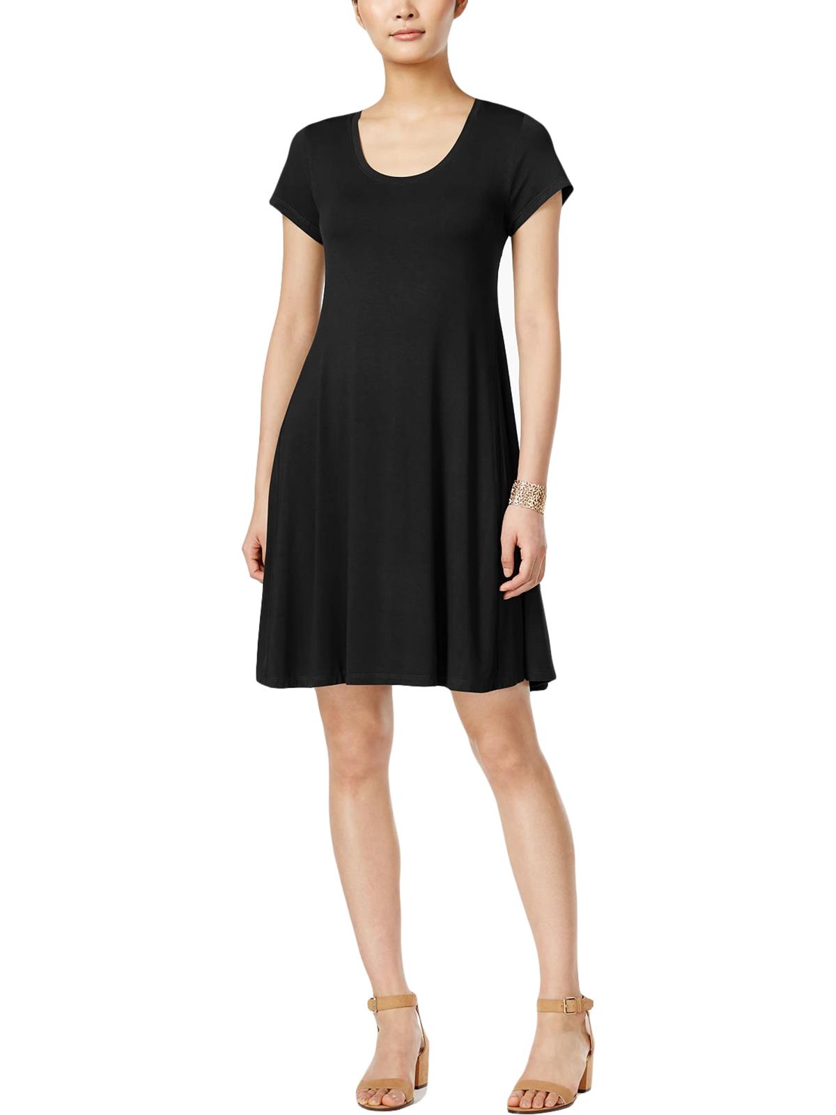 Vestido feminino estilo &amp; co de manga curta evasê - preto profundo, tamanho pequeno