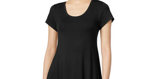 Vestido feminino estilo &amp; co de manga curta evasê - preto profundo, tamanho pequeno