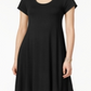 Vestido feminino estilo &amp; co de manga curta evasê - preto profundo, tamanho pequeno