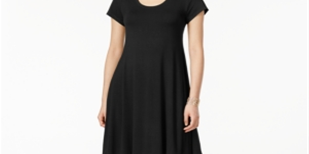 Vestido feminino estilo &amp; co de manga curta evasê - preto profundo, tamanho pequeno