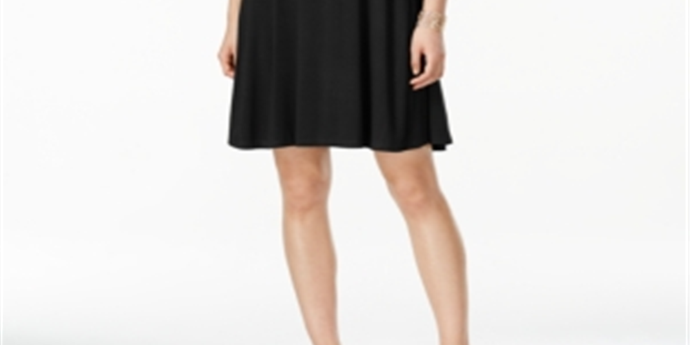 Vestido feminino estilo &amp; co de manga curta evasê - preto profundo, tamanho pequeno