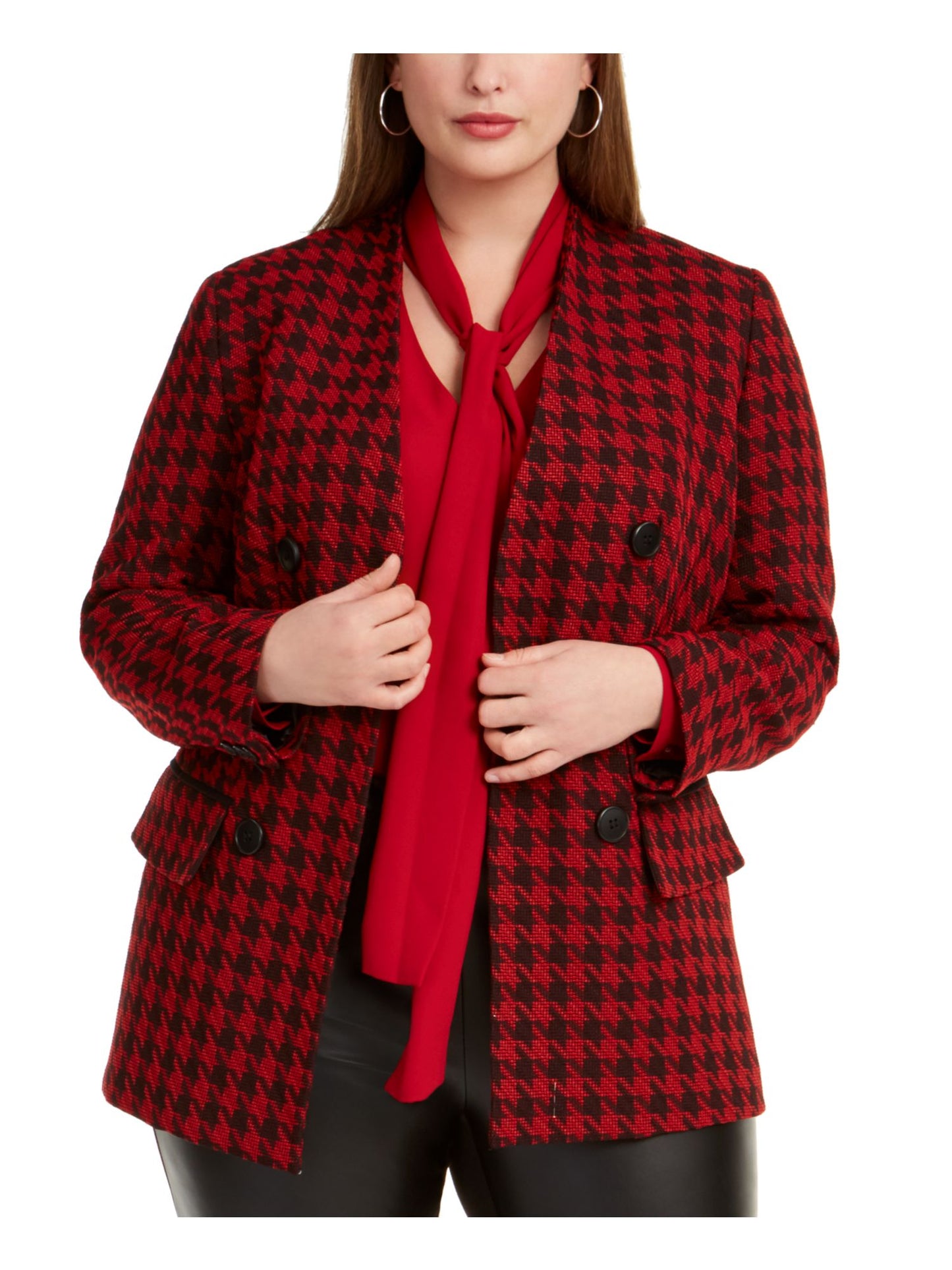 Blazer pied-de-poule feminino Bar III para usar no trabalho, jaqueta vermelha, tamanho 22W