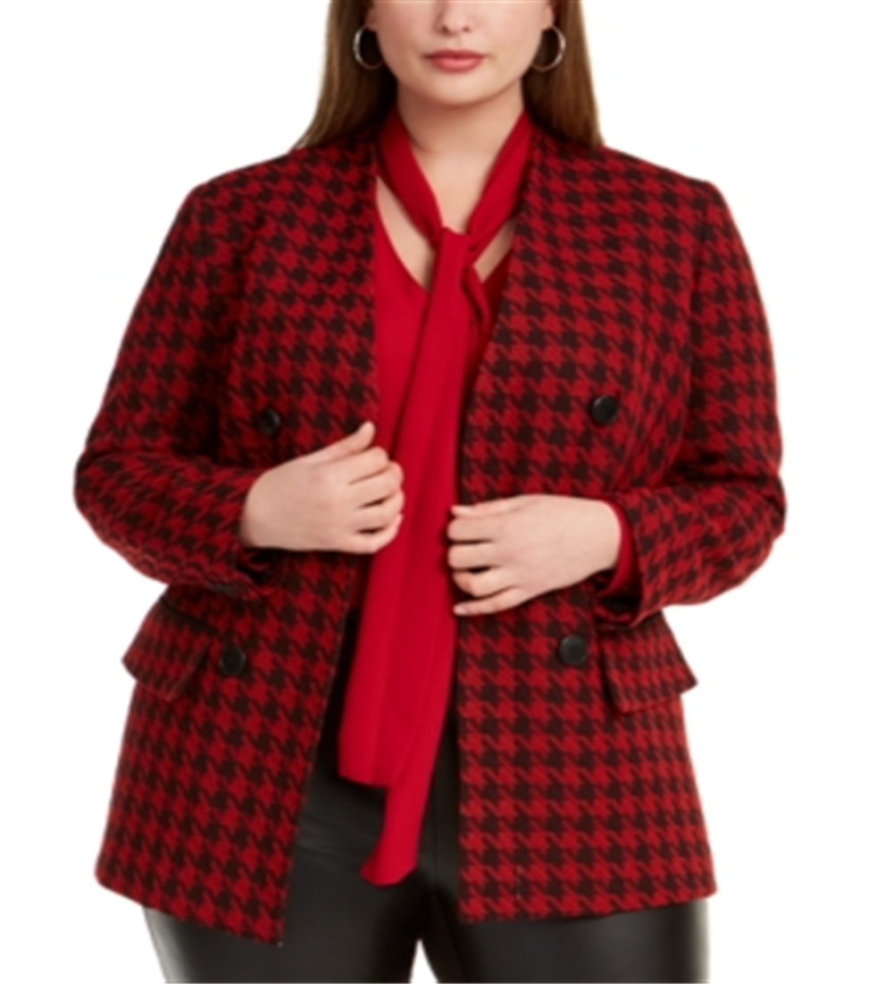 Blazer pied-de-poule feminino Bar III para usar no trabalho, jaqueta vermelha, tamanho 22W