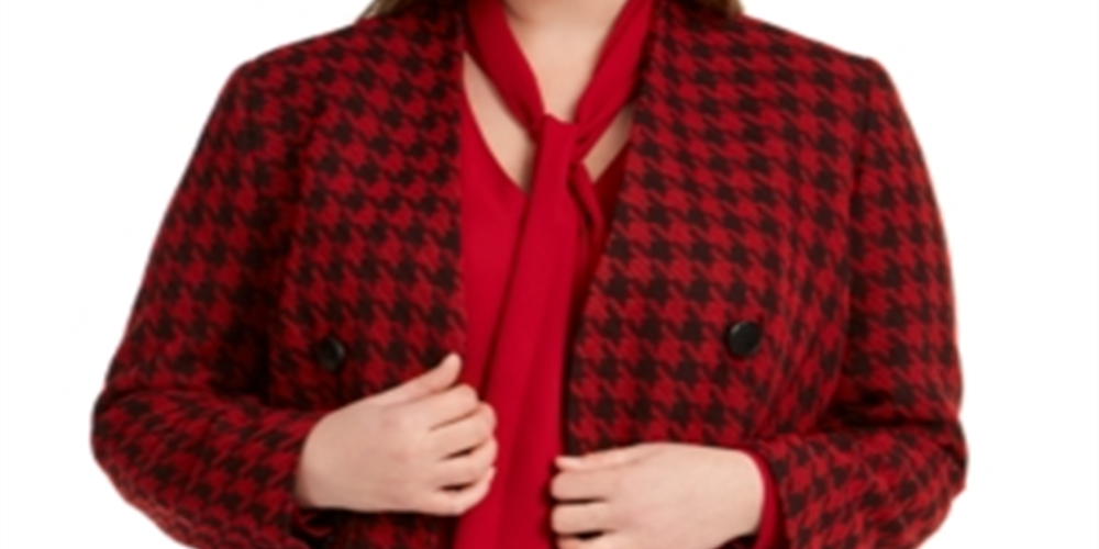 Blazer pied-de-poule feminino Bar III para usar no trabalho, jaqueta vermelha, tamanho 22W