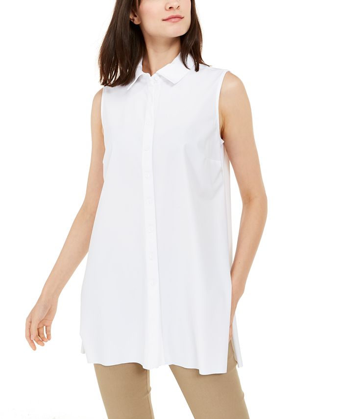 Vestido feminino Alfani com botões, liso, sem mangas, gola, branco, tamanho pequeno