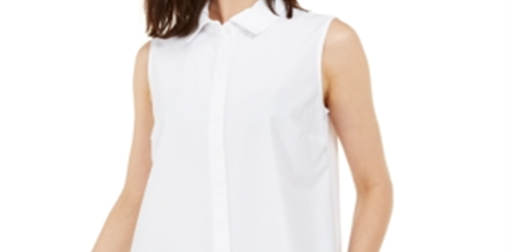 Vestido feminino Alfani com botões, liso, sem mangas, gola, branco, tamanho pequeno