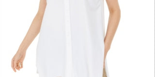 Vestido feminino Alfani com botões, liso, sem mangas, gola, branco, tamanho pequeno