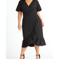 Vestido feminino RACHEL ROY com babados, manga curta, decote em V, comprimento médio, estilo envelope falso, para usar no trabalho, preto, tamanho 22W