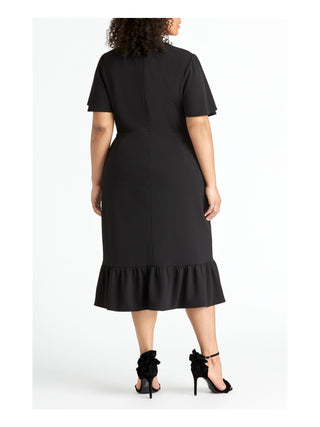 Vestido feminino RACHEL ROY com babados, manga curta, decote em V, comprimento médio, estilo envelope falso, para usar no trabalho, preto, tamanho 22W