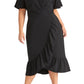 Vestido feminino RACHEL ROY com babados, manga curta, decote em V, comprimento médio, estilo envelope falso, para usar no trabalho, preto, tamanho 22W