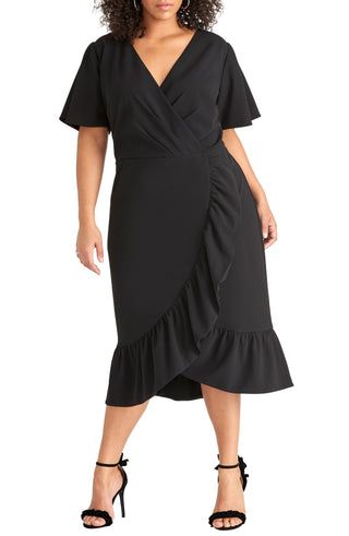 Vestido feminino RACHEL ROY com babados, manga curta, decote em V, comprimento médio, estilo envelope falso, para usar no trabalho, preto, tamanho 22W