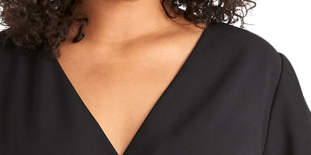Vestido feminino RACHEL ROY com babados, manga curta, decote em V, comprimento médio, estilo envelope falso, para usar no trabalho, preto, tamanho 22W