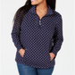 Blusa feminina Karen Scott estampada com zíper e gola alta, tamanho pequeno, azul