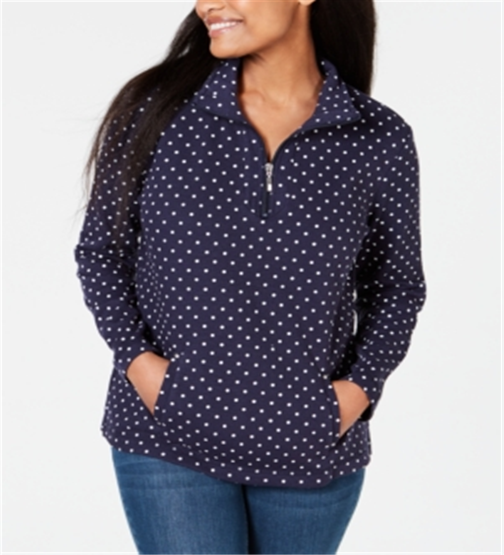 Blusa feminina Karen Scott estampada com zíper e gola alta, tamanho pequeno, azul